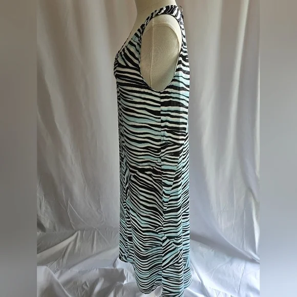 NWT DKNY Silky Sleeveless V-Neck Maxi Dress Blue White Brown Multi Stripes Sz S - Picture 5 of 12